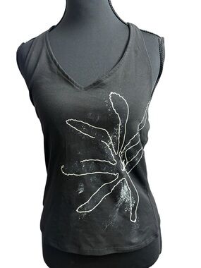 Shein Black Halter Top Graphic Print Open Back Size M